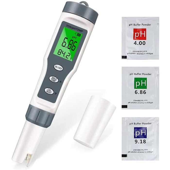 Testeur PH Mètre Testeur PH Piscine Électronique 3-en-1 TDS Mètre Température Testeur de qualité de leau avec Écran LCD et Pré
