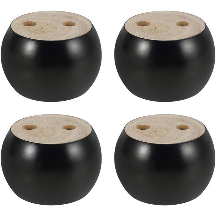 Lot de 4 Pieds de Meubles en Bois Rond hauteu 5cm pour canapé Lit Fauteuil Armoire avec vis et Ruban (Noir)
