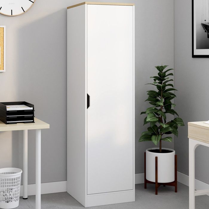 IDMARKET Armoire de rangement NOUK 1 porte avec étagères blanc et bois IDMARKET Armoire de rangement NOUK 1 porte avec étagères blanc et bois