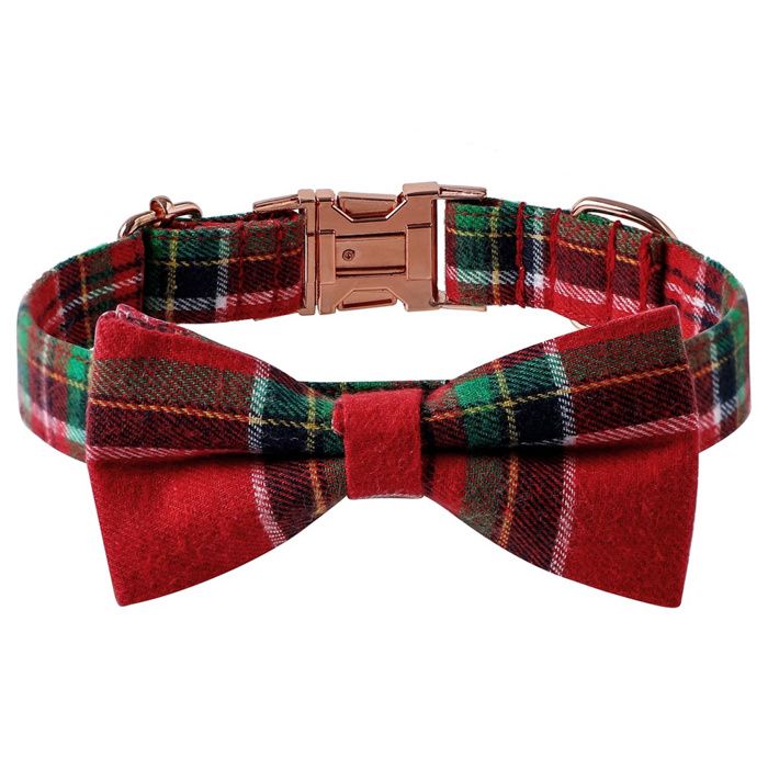 Meilleurs prix pour Collier pour chien à carreaux avec nœud papillon réglable doux et confortable pour petits moyens et grands chiens - Rouge