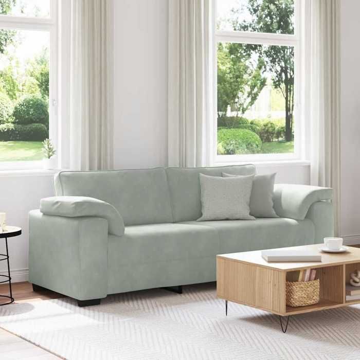 Canapé 3 places en velours - vidaXL - Gris clair - 178 cm - Velours - Cadre en contreplaqué et acier - Sièges en mousse