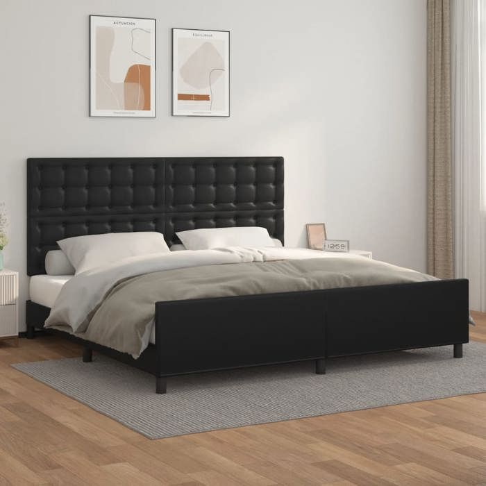 NEUFCadre de lit - 2 personnes - Similicuir - noir - 200x200 cm - Lattes de contreplaqué/Pieds robustes 0_93103 - 203 x 206 x