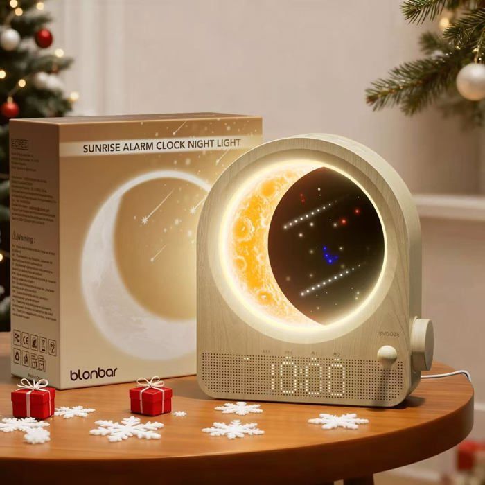 Lampe de Lune réveil lumineux LED - 3 niveaux 10 sons Snooze minuterie (Beige)