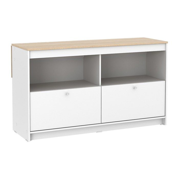 Ilot central de cuisine avec 2 portes et 2 niches - Blanc et chêne - TEKYNA