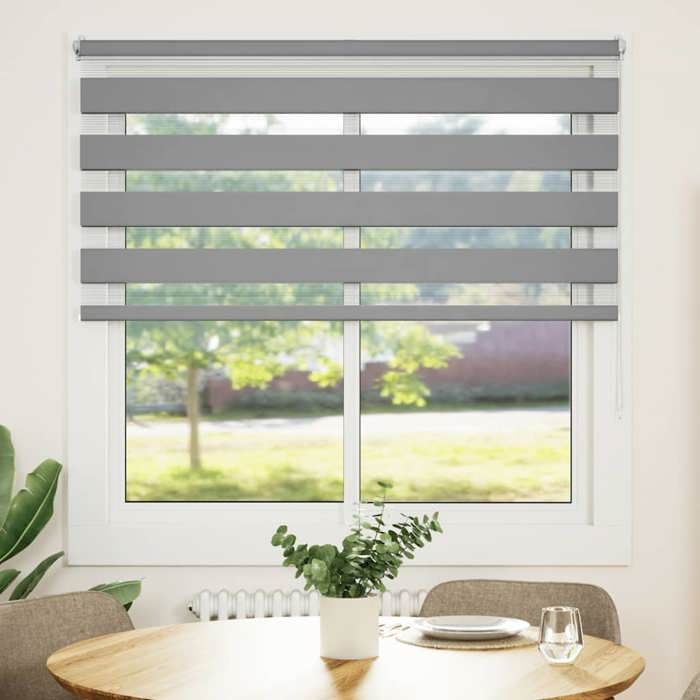 Store enrouleur tamisant - 120x175 cm - Gris - Polyester 100% - Chaîne blanche - Installation facile - Tissu zébré