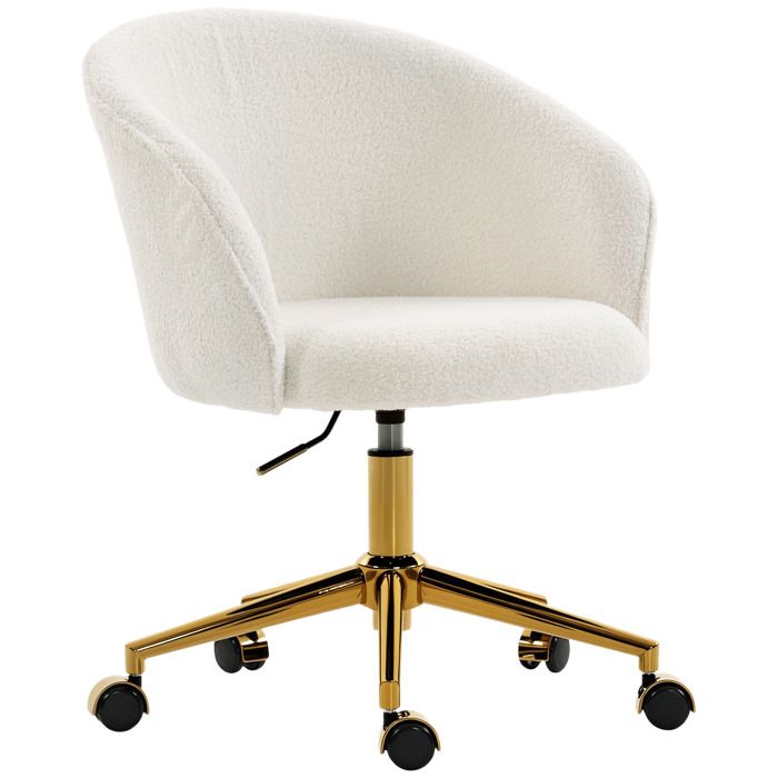 Chaise de bureau - HOMCOM - siège pivotante hauteur réglable - piètement acier doré - polaire Teddy - 585x60x86cm - crème