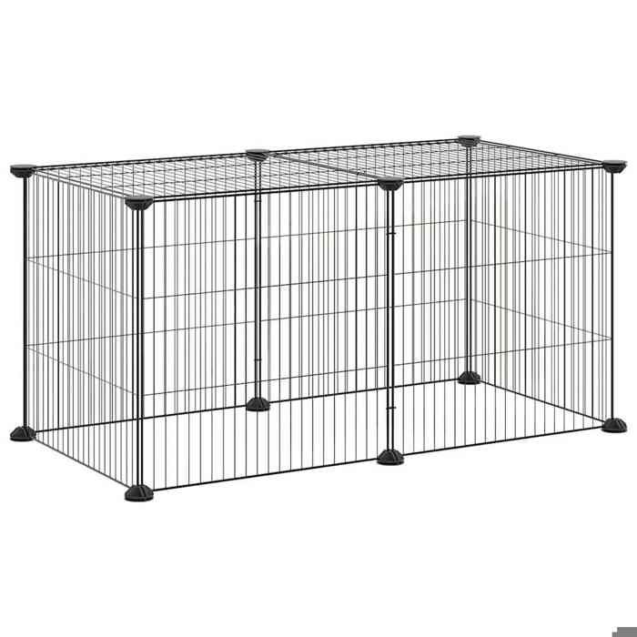 poulailler - enclos petits animaux - HELLO2026 - Cage animaux de compagnie à 8 panneaux Noir 35x35cm Acier 3_8947788