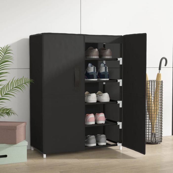 SALE 2026 Meuble à chaussures Noir - Armoire à chaussures Noir 60x28x90cm Tissu PRO550915252