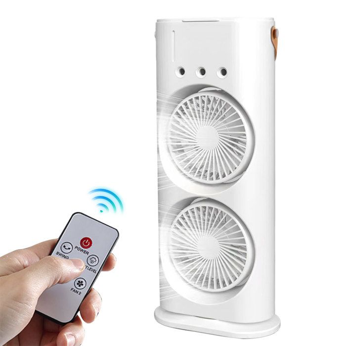 Ventilateur à double moteur 3 vitesses rotation à 120° réservoir deau de 600 ml. - Uverbon