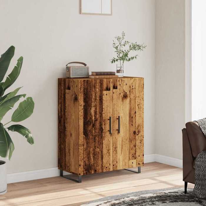 [74066]Buffet Bahut MEUBLECHIC commode meuble de rangement vieux bois 69 5x34x90 cm bois dingénierie Poids:24.9 Kg