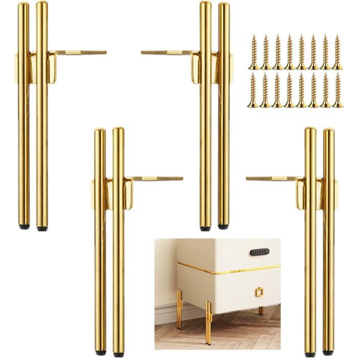 4 Pieds de Meubles Metal Doré DesignPied Canapé de Rechange Chic ElégantPied pour Table Basse de 15cmMeuble TVArmoire Salle