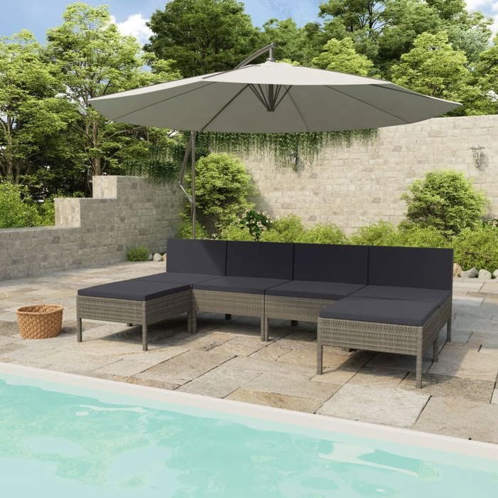 NEW 2026 Salon de jardin lot de 6 Meuble pour 5 personnes avec coussins résine tressée gris 57x69x67 cm S671