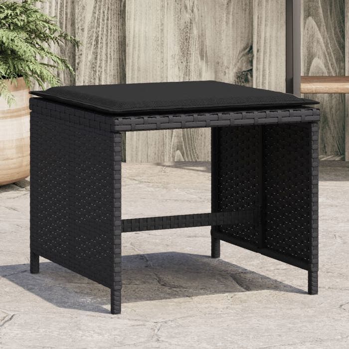 Noir Tabourets de jardin avec coussins 4 pcs noir 40x40x35 cm rotin - Poufs dextérieur H6289