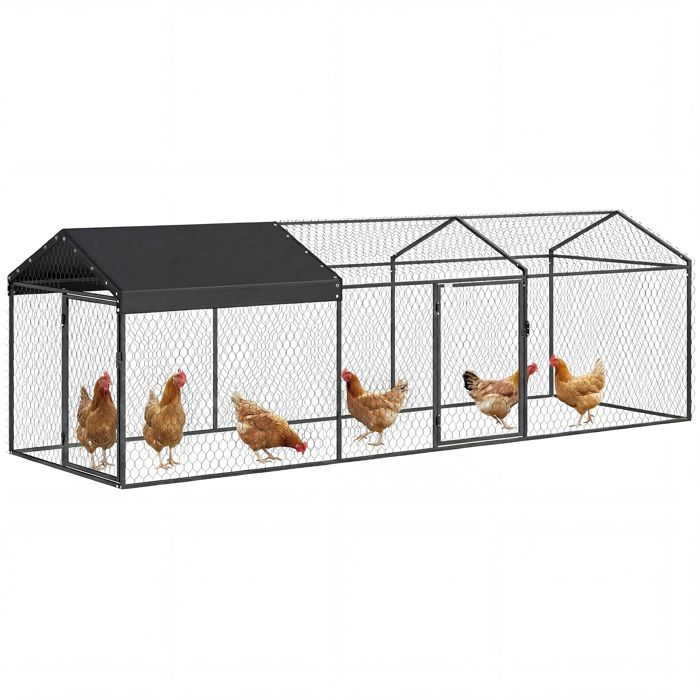 Meilleurs prix pour Enclos poulailler extérieur - PawHut - couverture imperméable 2 portes latérales pour 3-5 poules - acier - 3x1x1m - noir