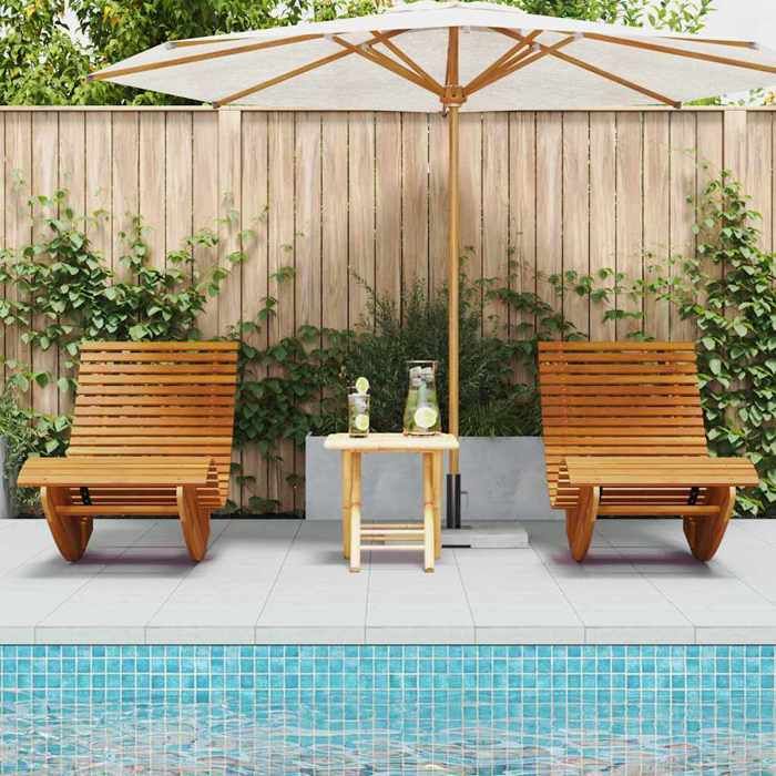 Promo étéTransat - UU - [Lot de 2] - Contemporain - Lits dextérieur - Marron 154x60x74cm Bois dAcacia Massif - Size:154x60x74cm