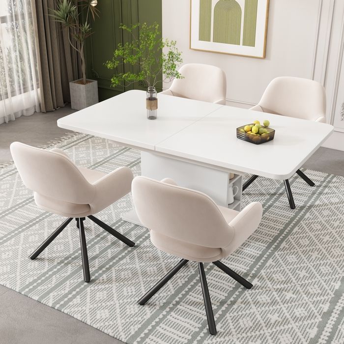 Ensemble de salle à manger moderne 5 pièces pour 4 personnes - Table rectangulaire de cuisine avec 4 chaises-Extensible-velours