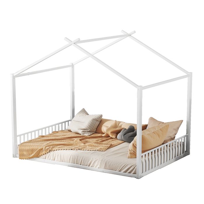 VLIVRA Lit cabane 140×200 cm Lit Double - structure maison - pour enfant - sans matelas - en métal - blanc