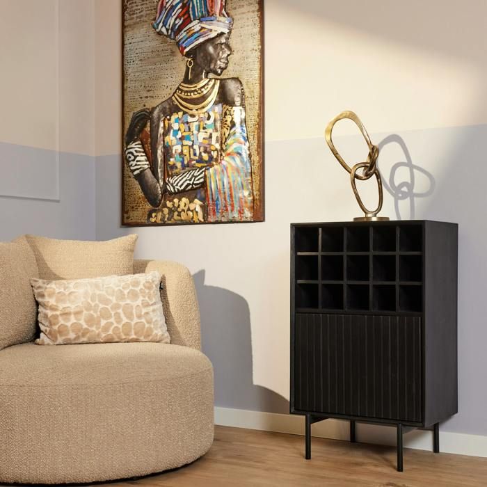 Minibar salon bois noir 1 porte 1 casier CORTINA