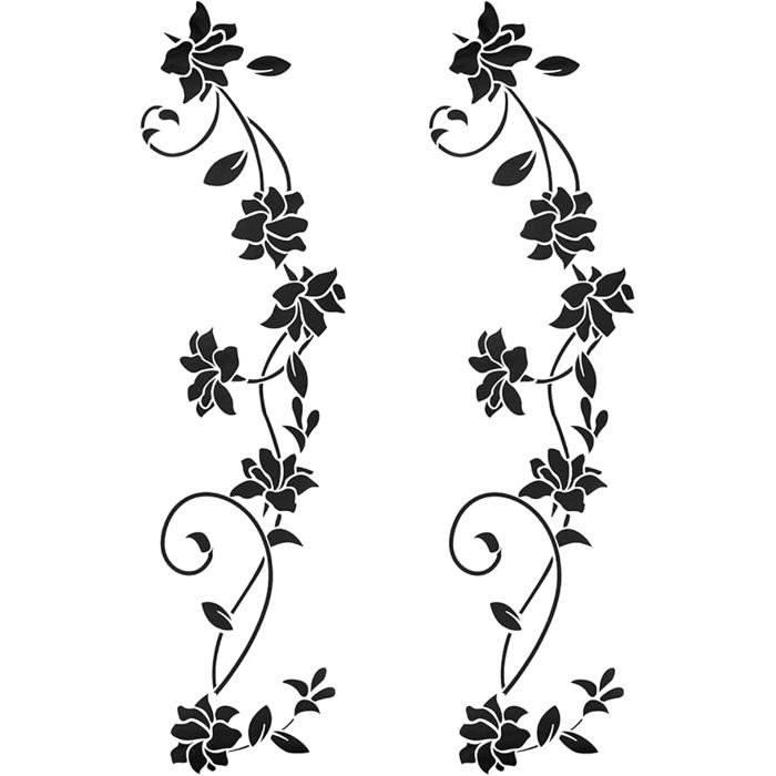 2pcs autocollants muraux noirs ornements ensemble auto-adhésif pour décoration murale fleurs vrilles vig OBJET DE DECORATION MURALE