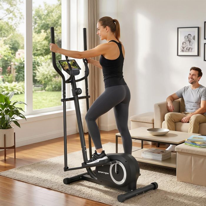 Vélo Elliptique Écran LCD Résistance 8 Niveaux Capteur Pouls Bluetooth Support pour Téléphone 100x52x153cm Gris