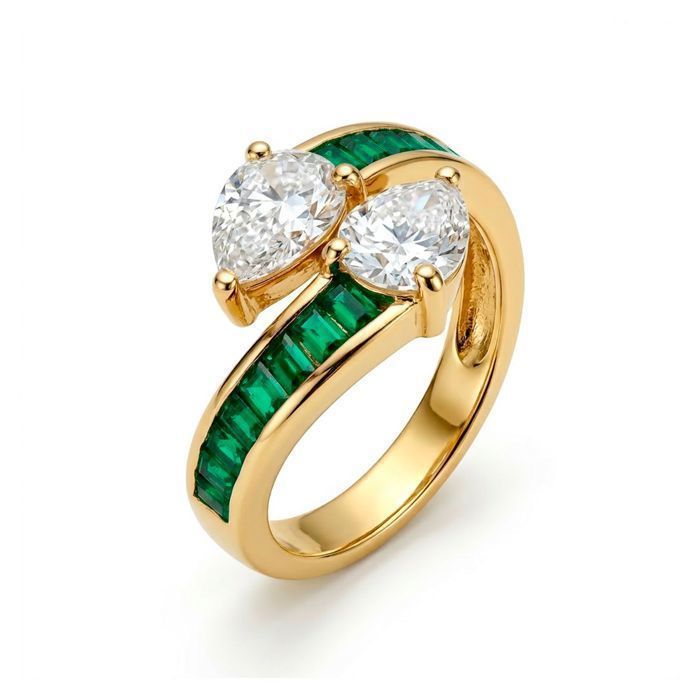 Bague - LUXENTER - Juini - Plaqué or jaune 18 carats - Zirconie émeraude - Largeur 16 5 mm