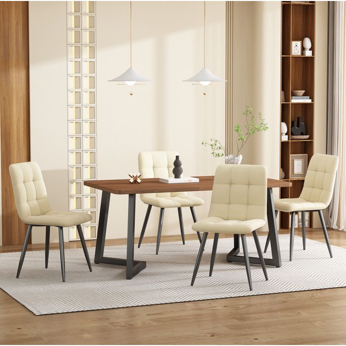 Ensemble table à manger Walnut 117 x 68 x 75 cm 5 pièces 1 table + 4 chaises plateau MDF effet bois pieds métal noir