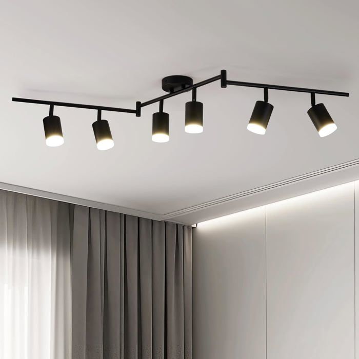 Plafonnier 6 Spots Noir Moderne Plafonnier Spot LED Orientable Spots et Rails de Spots GU10 Éclairage da Plafond en Métal Luminaire