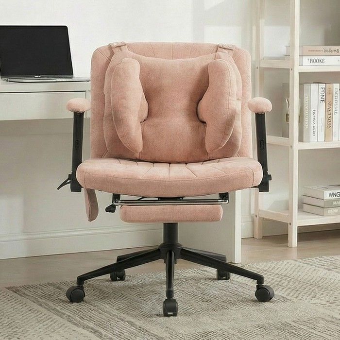 Chaise de bureau pivotante rose réglable hauteur repose-pieds roulettes charge 150kg télétravail gaming 80x55x86-96cm Chaise de bureau pivotante rose réglable hauteur repose-pieds roulettes charge 150kg télétravail gaming 80x55x86-96cm