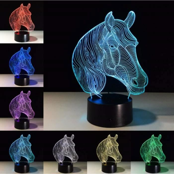 Lampe à poser 3d led - Aueq - optique veilleuse tête de cheval/7 couleurs changeantes décoration/chambre bureau/abs acrylique /déc