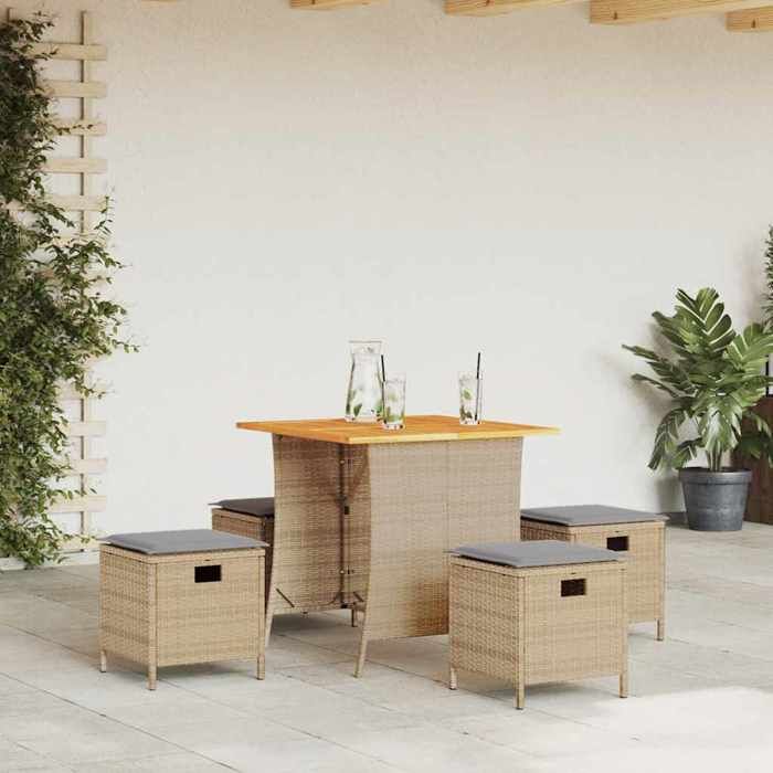 VIDAXL Ensemble Table avec chaises jardin + coussins - (5 pcs) - ANTI-UV - Beige poly rotin 38x38x40 cm M8940