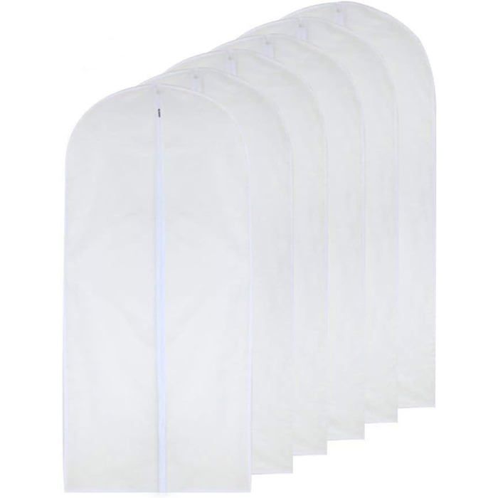 Housses vêtements 60x100cm (lot de 6) transparentes anti-mites résistantes à lhumidité. Protègent robes - Blanc 60 cm x 100 cm