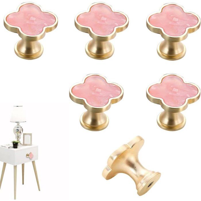 Boutons de meuble fleur lot de 6 poignées en alliage de zinc rose et or bouton simple trou pour tiroir placard