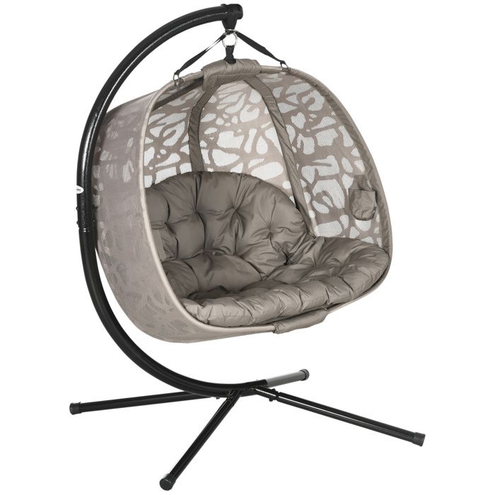 Fauteuil suspendu extérieur - 2 places - Coussin inclus - Pliable - Charge maximale 240 kg - Acier robuste