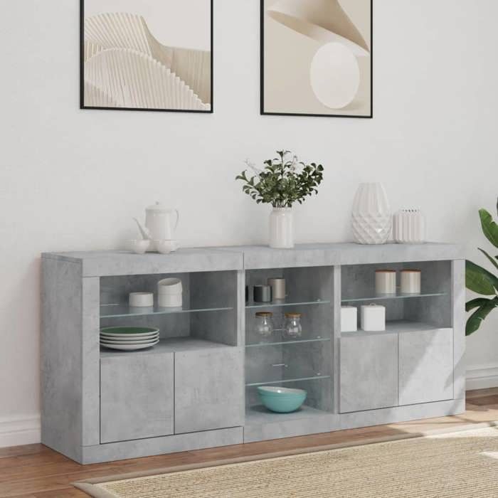 Gris Commode Salon CHIC LED Buffet bas/Cabinet 1 PC gris béton 162x37x67 cm N12305