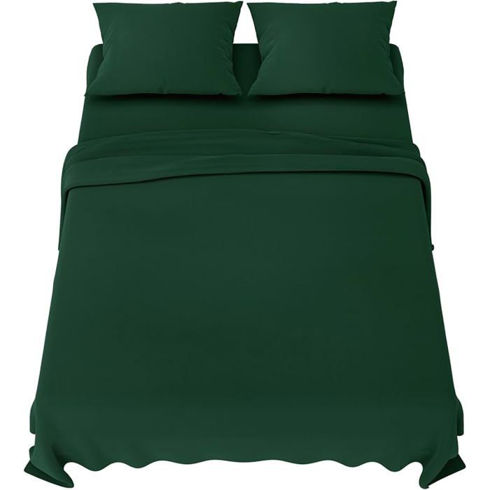 Parure de Lit 140x200 cm Vert Microfibre Douce  Linge de Lit 4 Pour Lit 140x200 cm + 65x65 cm (x2) Vert VERT DRAP PLAT