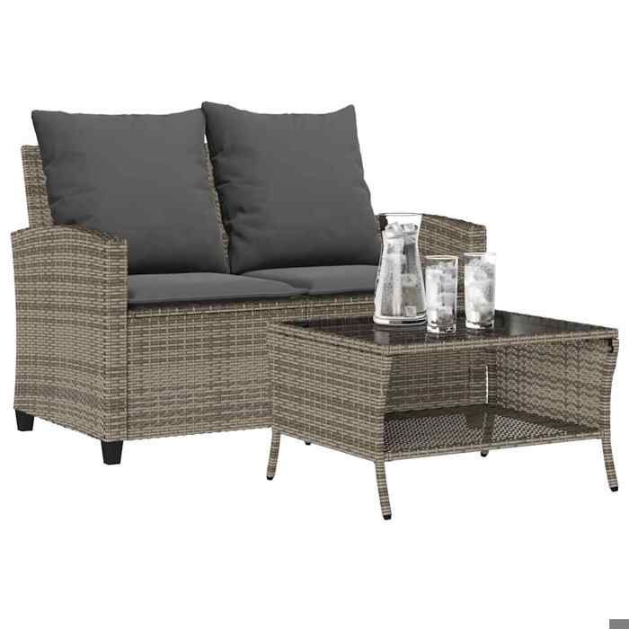 Gris Canapé de jardin 2 places coussins et table gris résine tressée - Siège de balcon LV65611
