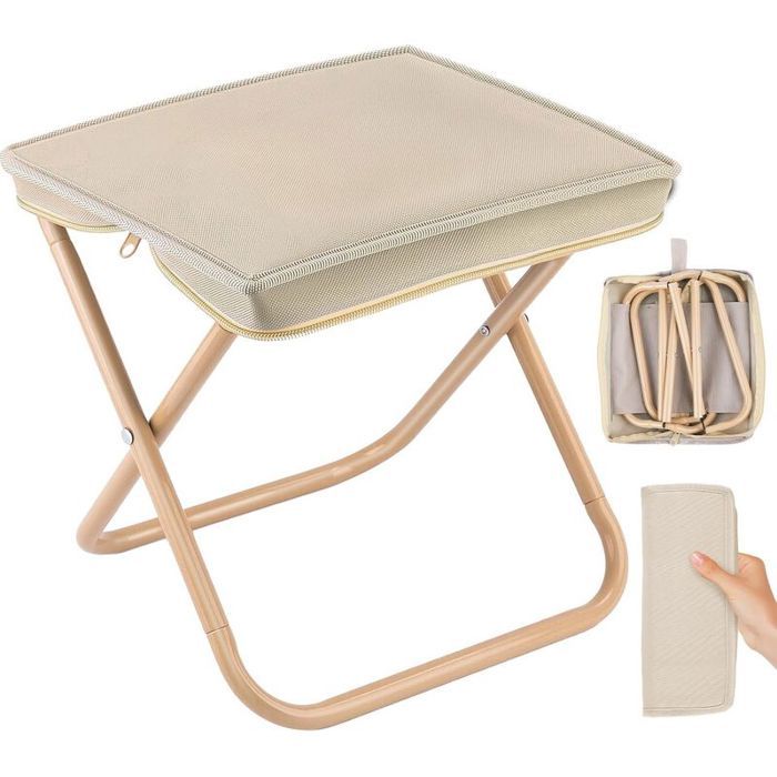 Tabouret De Camping Pliable - Ultra Léger Avec Sac - Siège Compact Pour Voyage Jardin Pêche Plage - Kaki