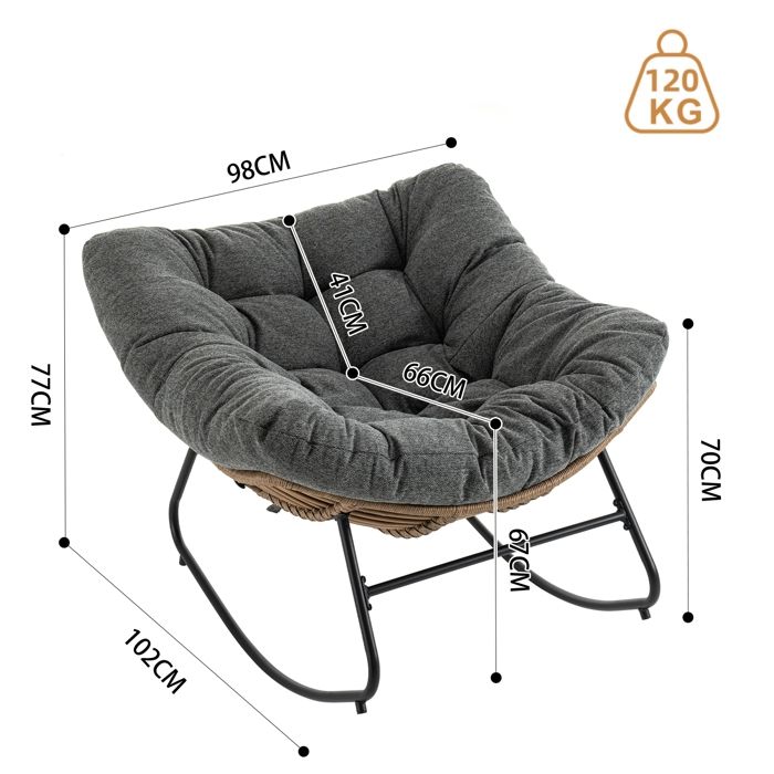 Fauteuil à bascule - ZEVKOR - Chaise œuf lounge - 1 place - Chenille gris - Structure métal