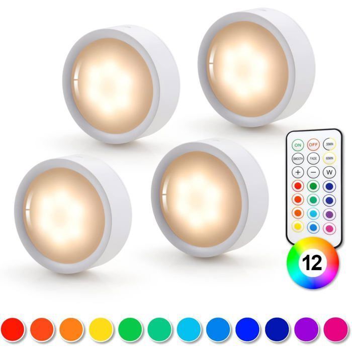 Spot LED S Fil Dimmable 4 Couleurs Lampe Plac a Pile avec Telecommande Eclairage Batterie Armoire Lumiere Cuisine 3 LAMPE A POSER