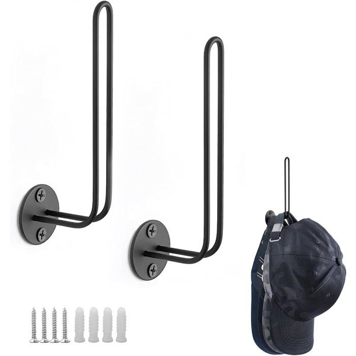 Lot de 2 Porte-Casquettes Muraux Organisateur de Casquettes Baseball et Chapeaux avec Crochets de Rangement