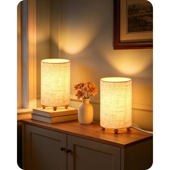 Lot de 2 mpes de chevet modern beige pour chambre ampoule LED 4W 2400K Incluse abat jour en lin avec fils Beige LAMPE A POSER Lot de 2 mpes de chevet modern beige pour chambre ampoule LED 4W 2400K Incluse abat jour en lin avec fils Beige LAMPE A POSER