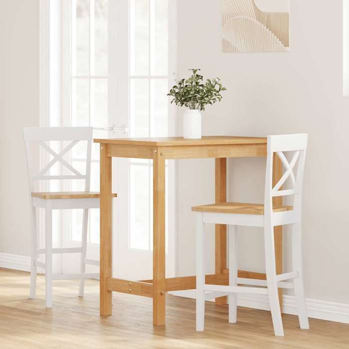 vidaXL Tabourets de bar - Chaise de bar - (lot de 2 -) en bois massif blanc et caoutchouc - élégance et confort（8735)