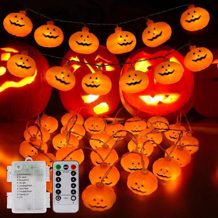 Guirlande Lumineuse Halloween 6 m 40 LED Citrouille 8 Modes Étanche Décoration Extérieure LAMPE DECORATIVE