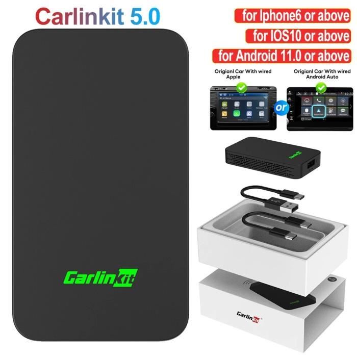 Carlinkit 5.0 - CarlinKit-Adaptateur sans fil Apple CarPlay Android Auto, Boîte de navigation de voiture, Fil