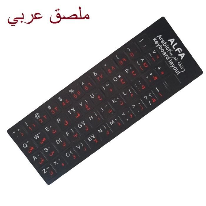 Autocollants Clavier Arabe Transparents - Lettres Rouges, QWERTY, Universels