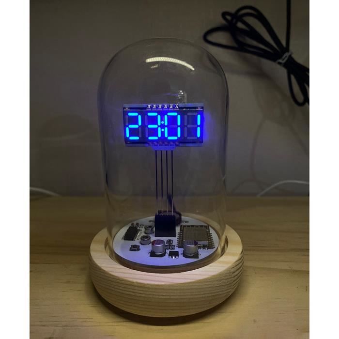 Kit Horloge Tube Nixie Style Rétro Cyberpunk - Luminosité Réglable, Alimentation USB, Base Bois Pin - Déco Bureau Et Salon