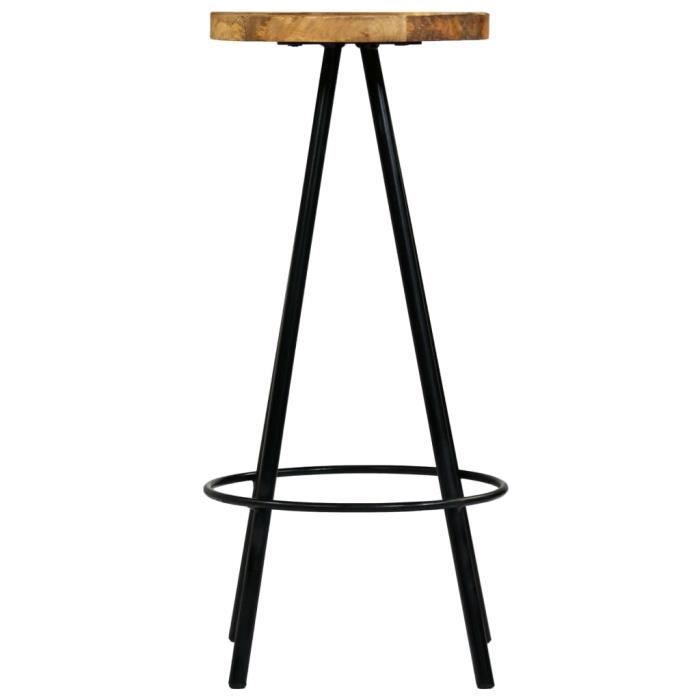 Chaises de bar en bois de manguier solide - AKOZON - Lot de 4 - Marron - Cuisine - Intérieur