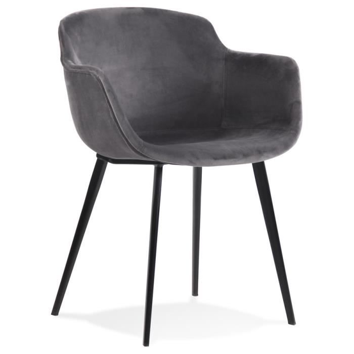 chaise avec accoudoirs 'armada' en velours gris - alter ego - vintage - tissu - métal