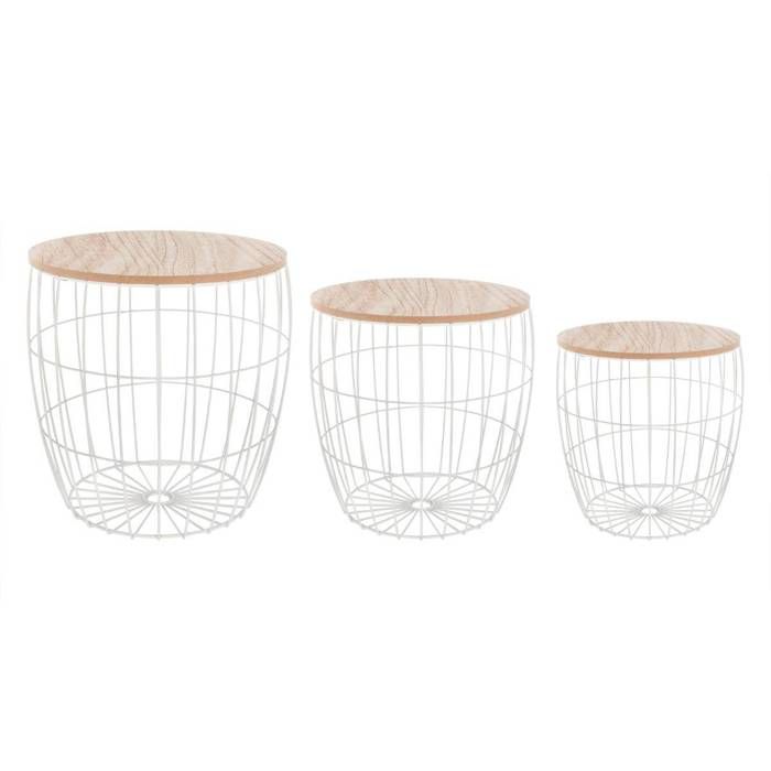 tables basses gigognes, panier de rangement, lot de 3, blanc