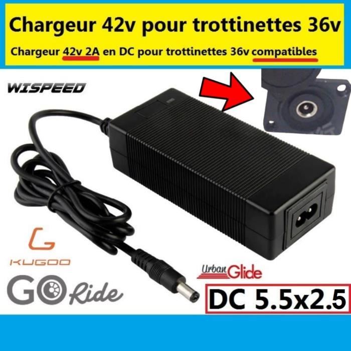 Chargeur GO SOLID! 42V 2A Pour Trottinette Urbanglide Ride 100s, 100xs, 100 Max